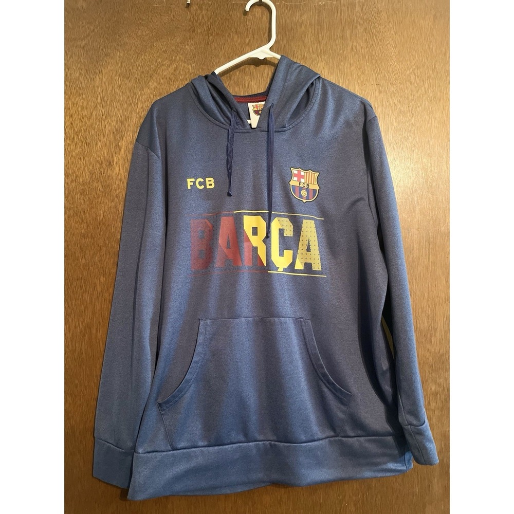 FCB Barcelona Soccer Official Team Blue Hooded Sweatshirt Hoodie Men's Large